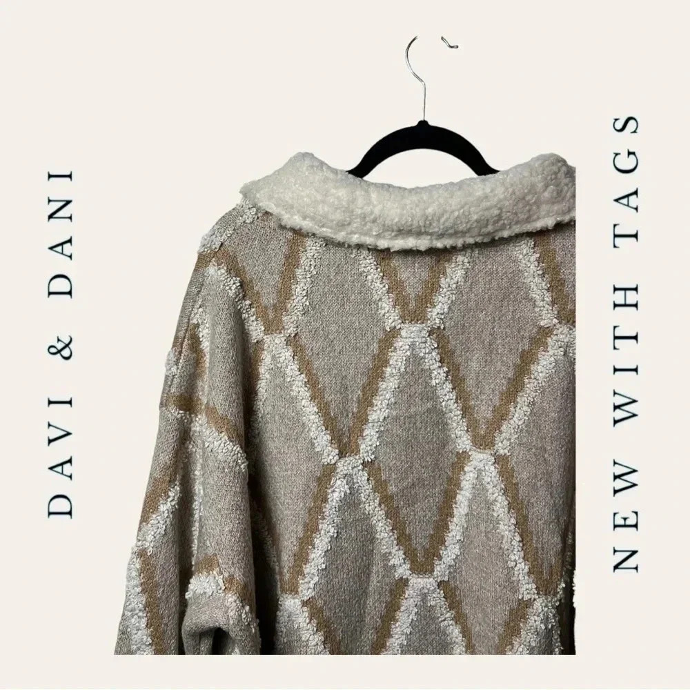 DAVI & DANI FULL BUTTON DOWN SHERPA CARDIGAN TAN/… - image 10